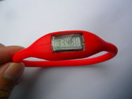 Relógio vermelho/roxo do podómetro do silicone do esporte com o painel LCD para meninas/meninos