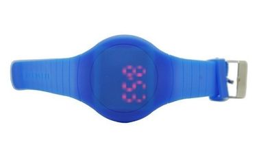 Relógio de pulso redondo roxo do diodo emissor de luz Digital da cara para mulheres com logotipo Debossed
