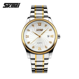 Lazer dourado impermeável do negócio do relógio da correia do metal para homens
