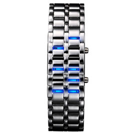 Relógio conduzido azul do bracelete do samurai feito sob encomenda do ferro do relógio da banda de metal para homens