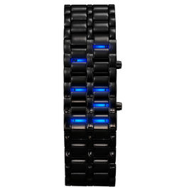 Relógio conduzido azul do bracelete do samurai feito sob encomenda do ferro do relógio da banda de metal para homens