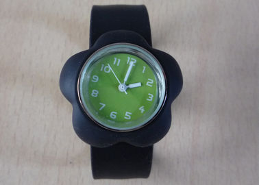Preto flor caso Quartz Dial moda Silicone verde Slap pulseira relógios 1 ATM