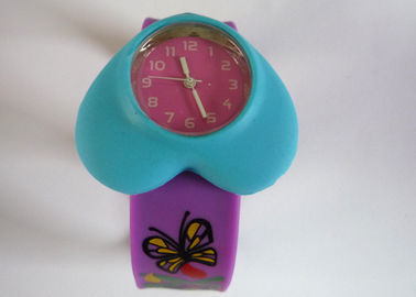 Azul coração caso Purple Butterfly Silicone Slap pulseira relógios com pó luminoso