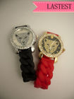 Relógio de cristal do punho do silicone do leopardo vermelho/preto não corrosivo